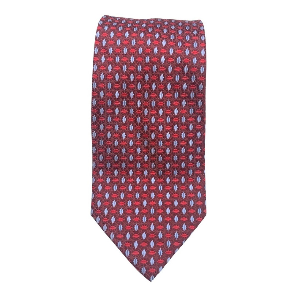 Jos A Bank Executive Collection Red Geometric Diamond Pattern Silk Mens Tie Long